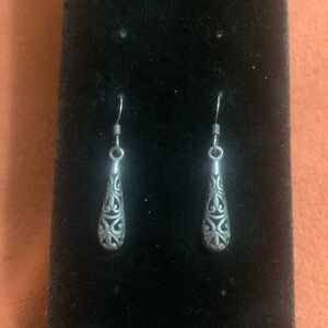 .925 Sterling Silver Puffed Open Filigree Teardrop Earrings